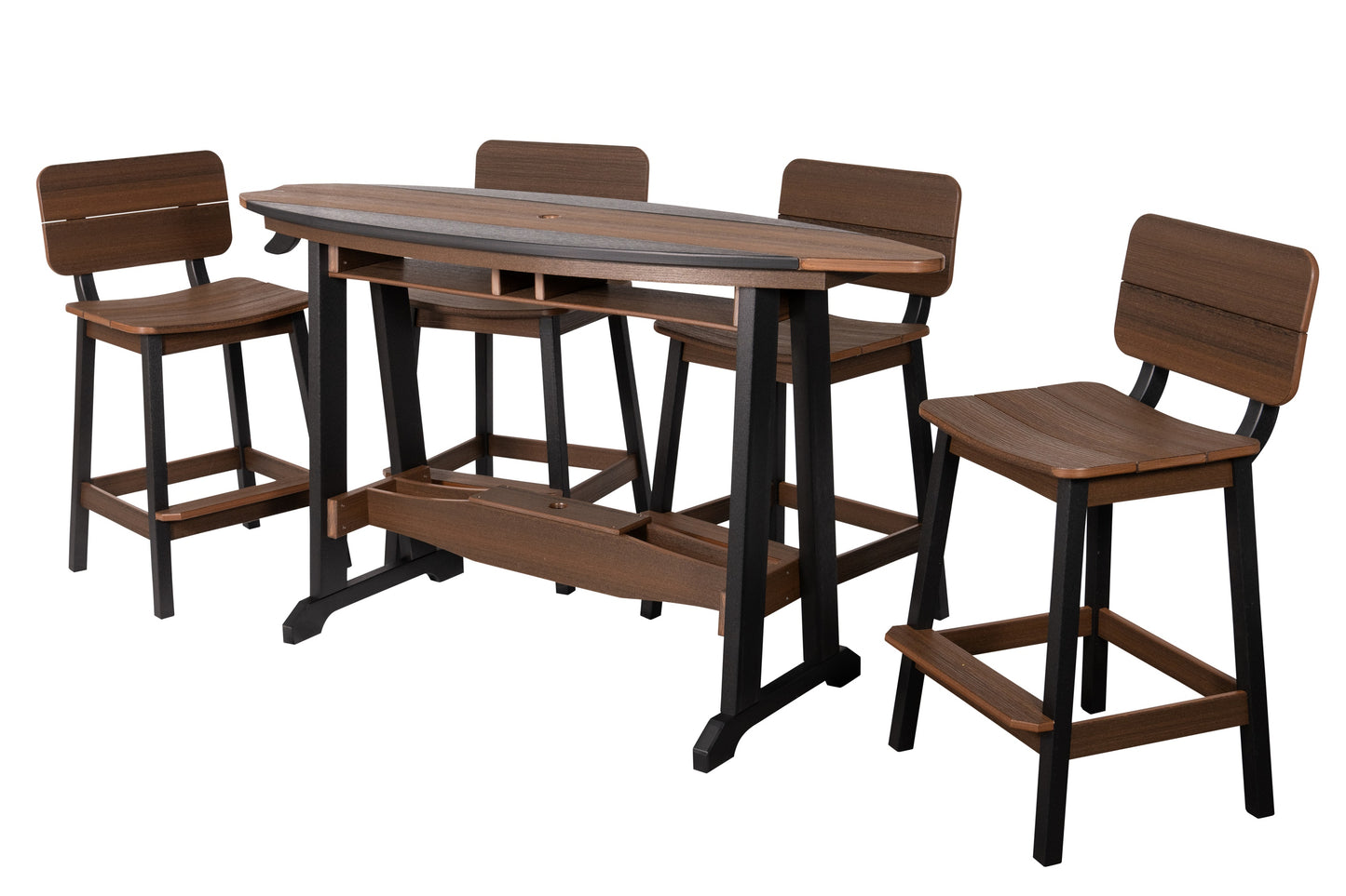 Beaver Dam Woodworks 6' Surf-Aira Bar Table Saddle Bar Stool w/ Back 5 Piece Set - BAR HEIGHT - LEAD TIME TO SHIP 4 WEEKS OR LESS