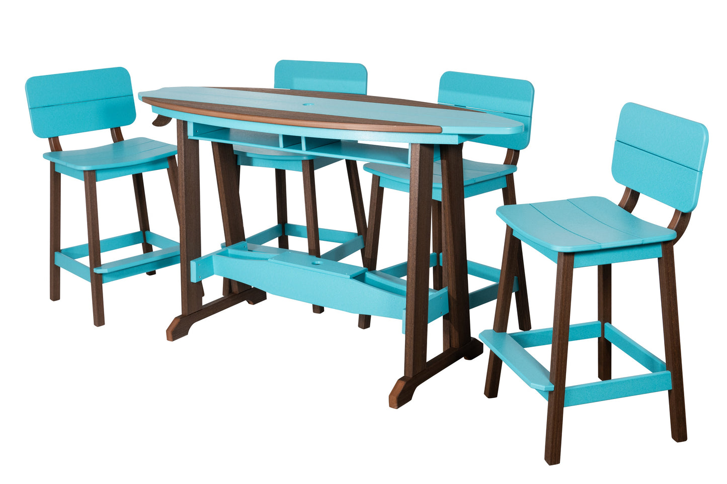 Beaver Dam Woodworks 6' Surf-Aira Bar Table Saddle Bar Stool w/ Back 5 Piece Set - BAR HEIGHT - LEAD TIME TO SHIP 4 WEEKS OR LESS