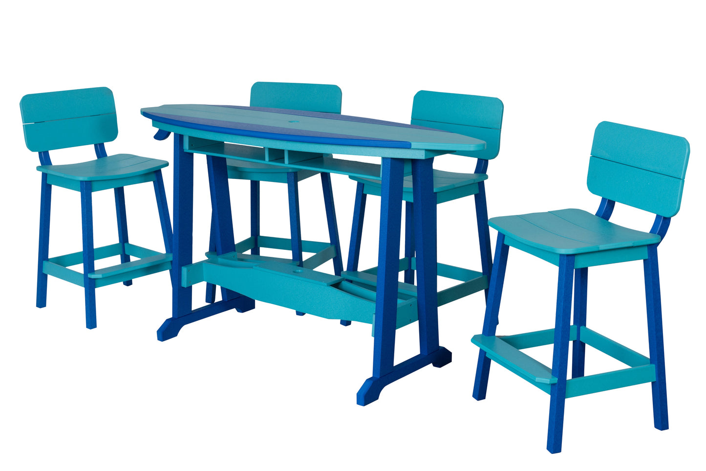 Beaver Dam Woodworks 6' Surf-Aira Bar Table Saddle Bar Stool w/ Back 5 Piece Set - BAR HEIGHT - LEAD TIME TO SHIP 4 WEEKS OR LESS