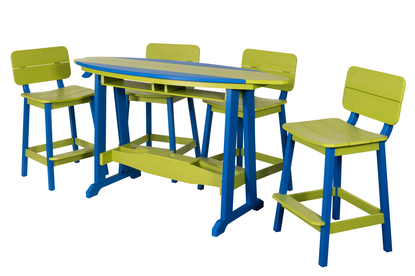 Beaver Dam Woodworks 6' Surf-Aira Bar Table Saddle Bar Stool w/ Back 5 Piece Set - BAR HEIGHT - LEAD TIME TO SHIP 4 WEEKS OR LESS