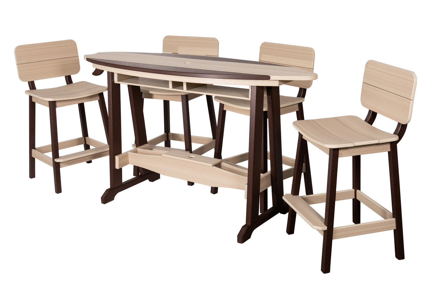 Beaver Dam Woodworks 6' Surf-Aira Bar Table Saddle Bar Stool w/ Back 5 Piece Set - BAR HEIGHT - LEAD TIME TO SHIP 4 WEEKS OR LESS