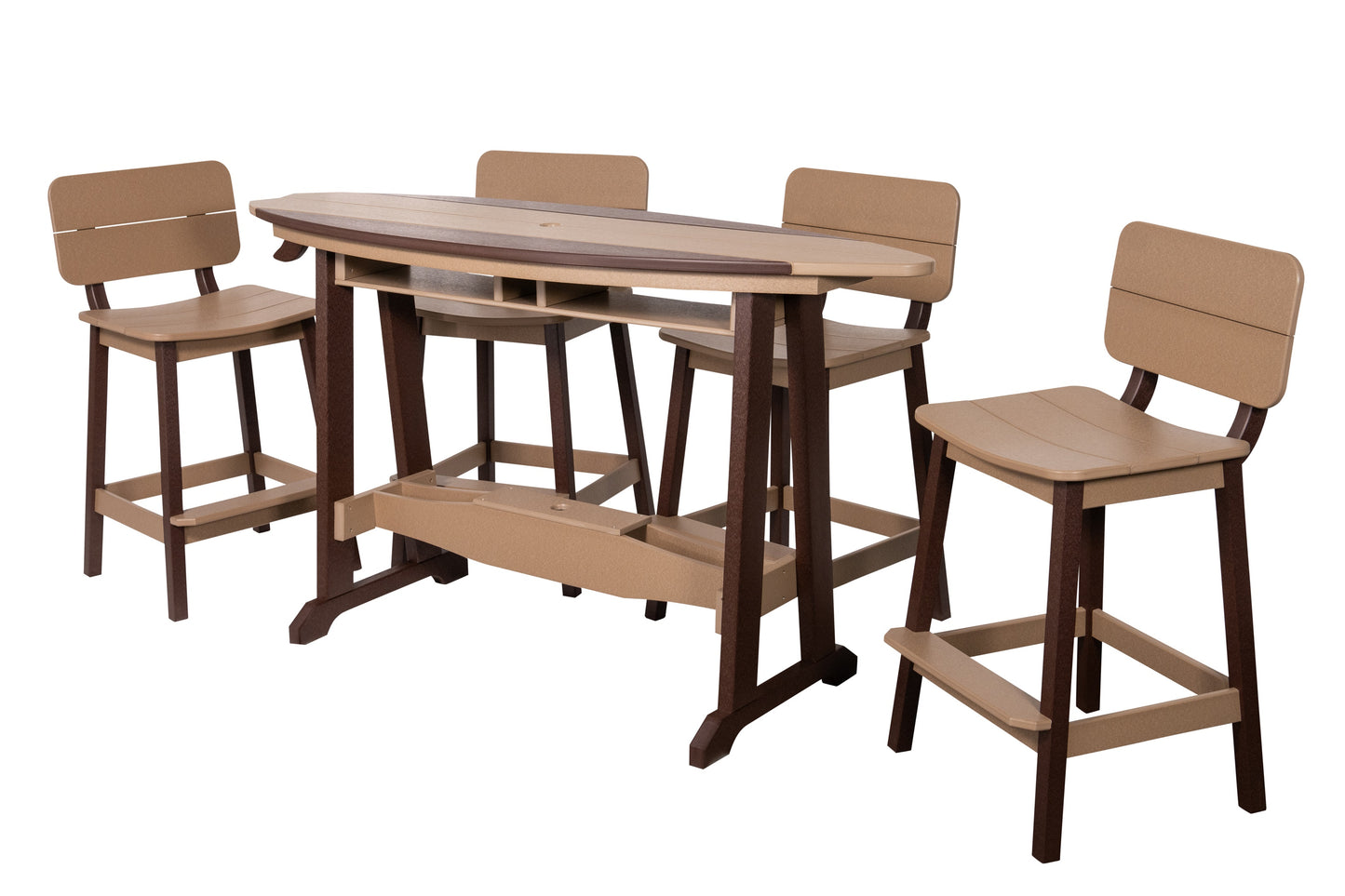 Beaver Dam Woodworks 6' Surf-Aira Bar Table Saddle Bar Stool w/ Back 5 Piece Set - BAR HEIGHT - LEAD TIME TO SHIP 4 WEEKS OR LESS