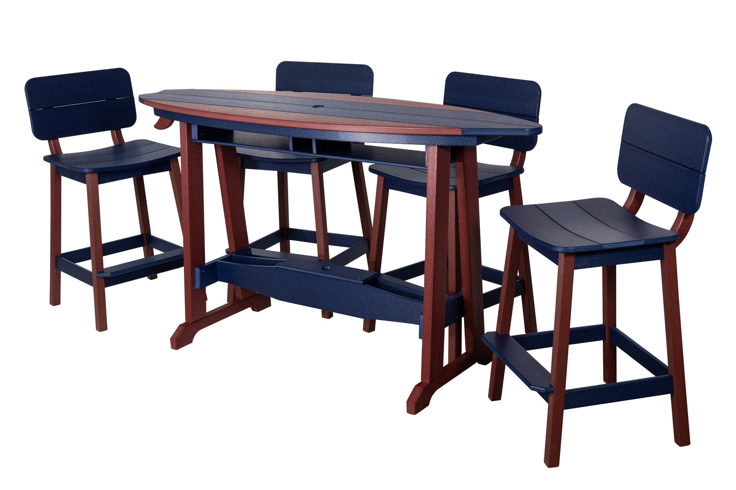 Beaver Dam Woodworks 6' Surf-Aira Bar Table Saddle Bar Stool w/ Back 5 Piece Set - BAR HEIGHT - LEAD TIME TO SHIP 4 WEEKS OR LESS