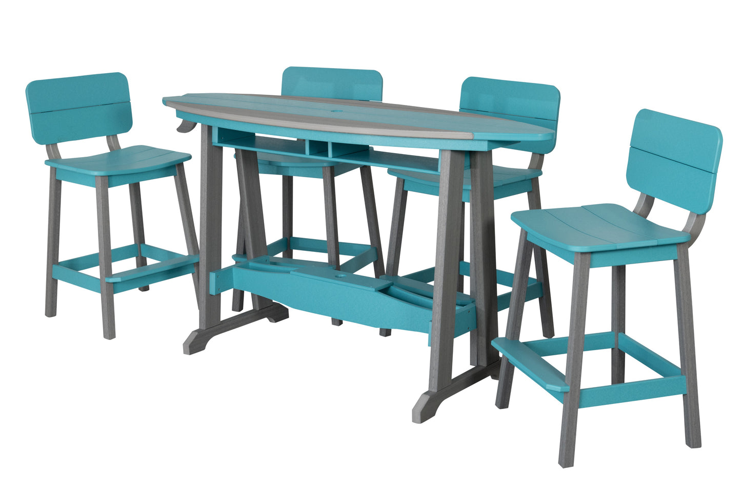 Beaver Dam Woodworks 6' Surf-Aira Bar Table Saddle Bar Stool w/ Back 5 Piece Set - BAR HEIGHT - LEAD TIME TO SHIP 4 WEEKS OR LESS
