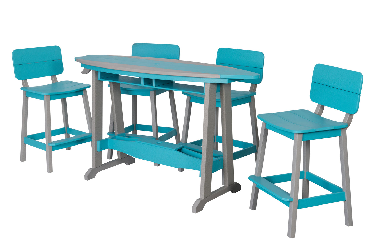 Beaver Dam Woodworks 6' Surf-Aira Bar Table Saddle Bar Stool w/ Back 5 Piece Set - BAR HEIGHT - LEAD TIME TO SHIP 4 WEEKS OR LESS