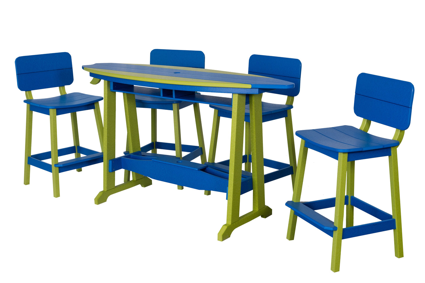 Beaver Dam Woodworks 6' Surf-Aira Bar Table Saddle Bar Stool w/ Back 5 Piece Set - BAR HEIGHT - LEAD TIME TO SHIP 4 WEEKS OR LESS
