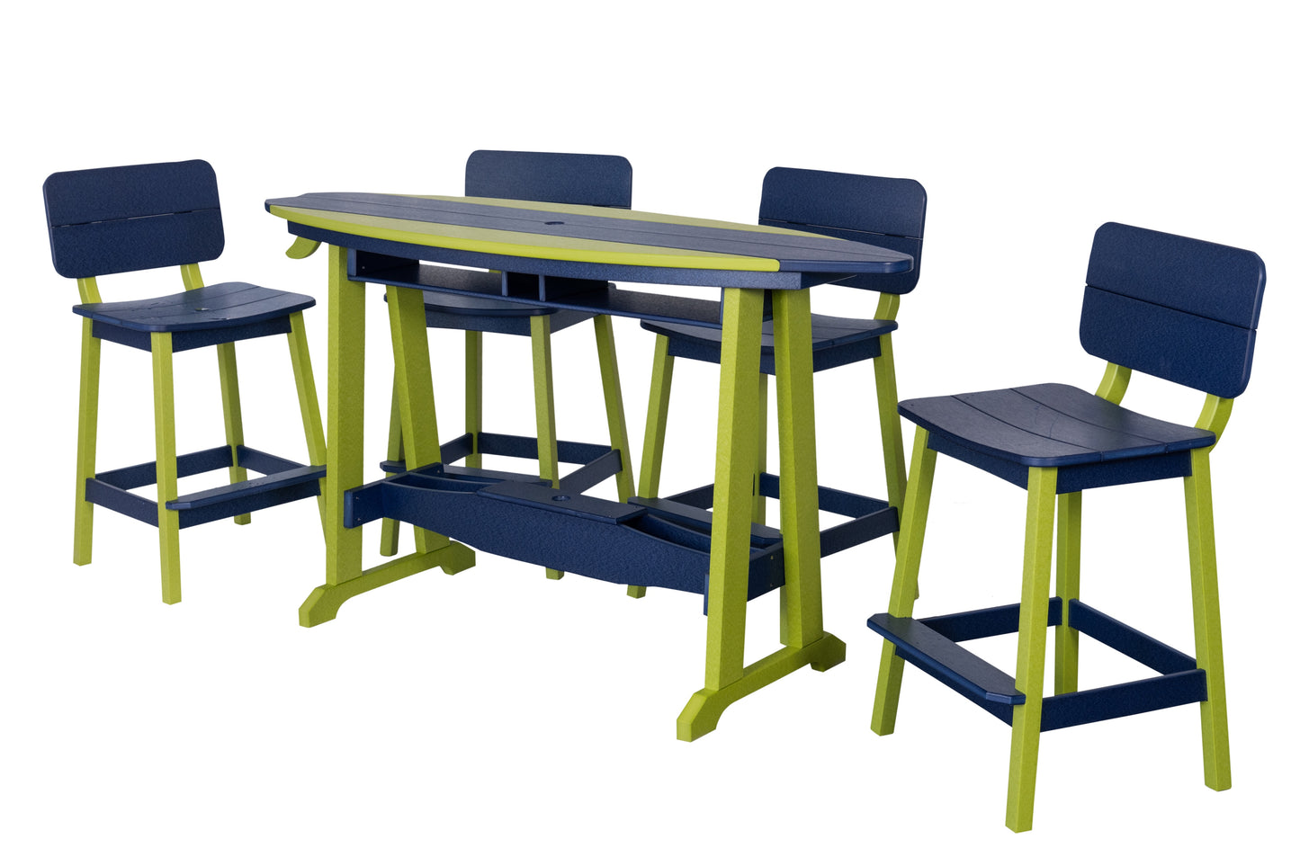 Beaver Dam Woodworks 6' Surf-Aira Bar Table Saddle Bar Stool w/ Back 5 Piece Set - BAR HEIGHT - LEAD TIME TO SHIP 4 WEEKS OR LESS