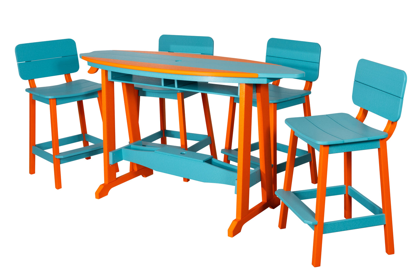 Beaver Dam Woodworks 6' Surf-Aira Bar Table Saddle Bar Stool w/ Back 5 Piece Set - BAR HEIGHT - LEAD TIME TO SHIP 4 WEEKS OR LESS