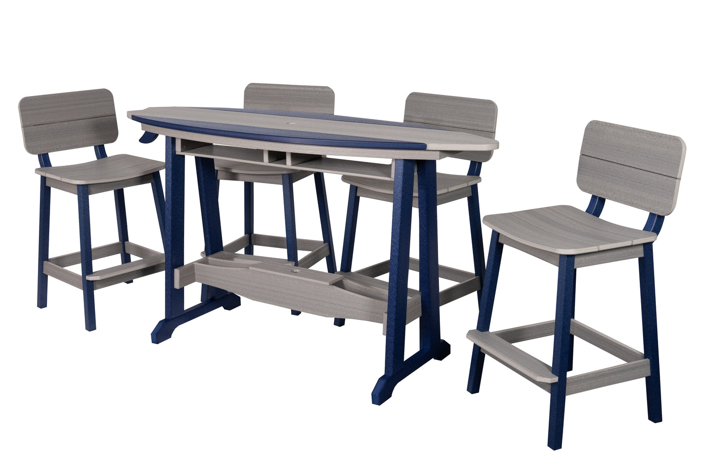 Beaver Dam Woodworks 6' Surf-Aira Bar Table Saddle Bar Stool w/ Back 5 Piece Set - BAR HEIGHT - LEAD TIME TO SHIP 4 WEEKS OR LESS