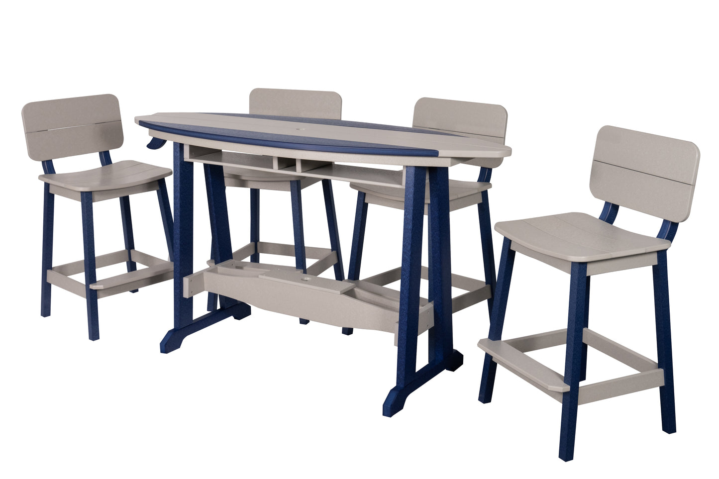 Beaver Dam Woodworks 6' Surf-Aira Bar Table Saddle Bar Stool w/ Back 5 Piece Set - BAR HEIGHT - LEAD TIME TO SHIP 4 WEEKS OR LESS