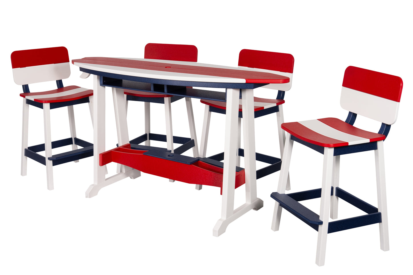 Beaver Dam Woodworks 6' Surf-Aira Bar Table Saddle Bar Stool w/ Back 5 Piece Set - BAR HEIGHT - LEAD TIME TO SHIP 4 WEEKS OR LESS