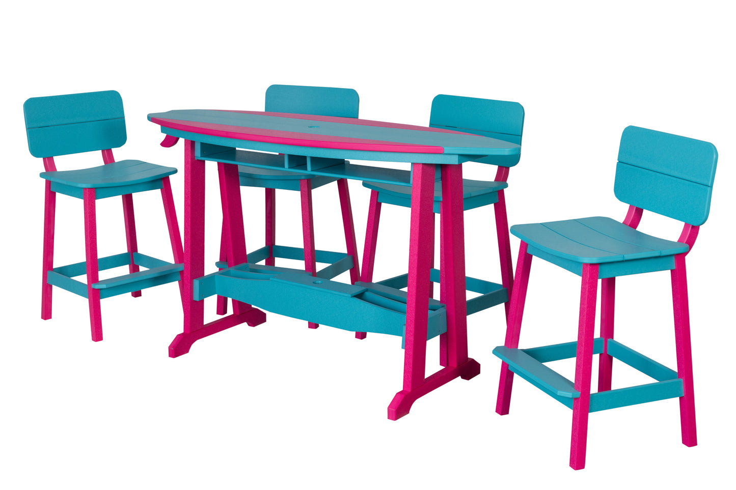 Beaver Dam Woodworks 6' Surf-Aira Bar Table Saddle Bar Stool w/ Back 5 Piece Set - BAR HEIGHT - LEAD TIME TO SHIP 4 WEEKS OR LESS