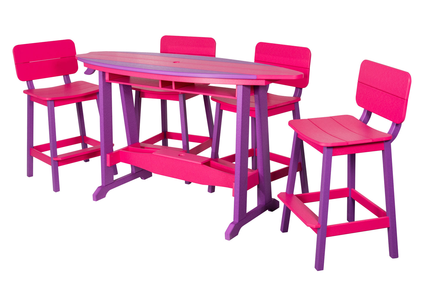 Beaver Dam Woodworks 6' Surf-Aira Bar Table Saddle Bar Stool w/ Back 5 Piece Set - BAR HEIGHT - LEAD TIME TO SHIP 4 WEEKS OR LESS