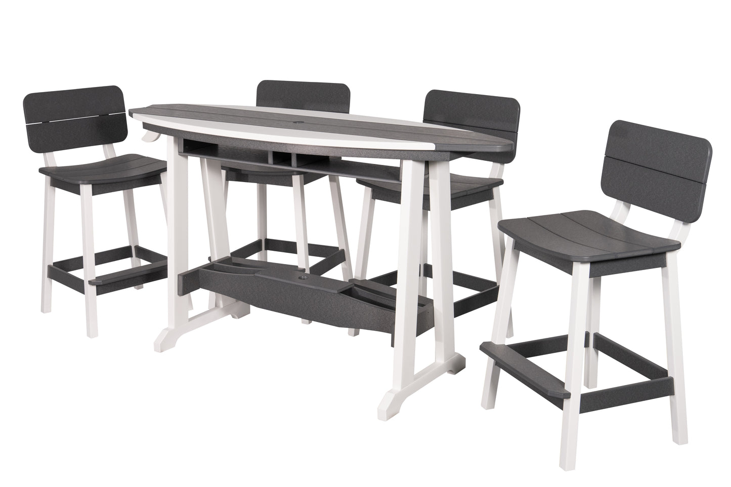 Beaver Dam Woodworks 6' Surf-Aira Bar Table Saddle Bar Stool w/ Back 5 Piece Set - BAR HEIGHT - LEAD TIME TO SHIP 4 WEEKS OR LESS
