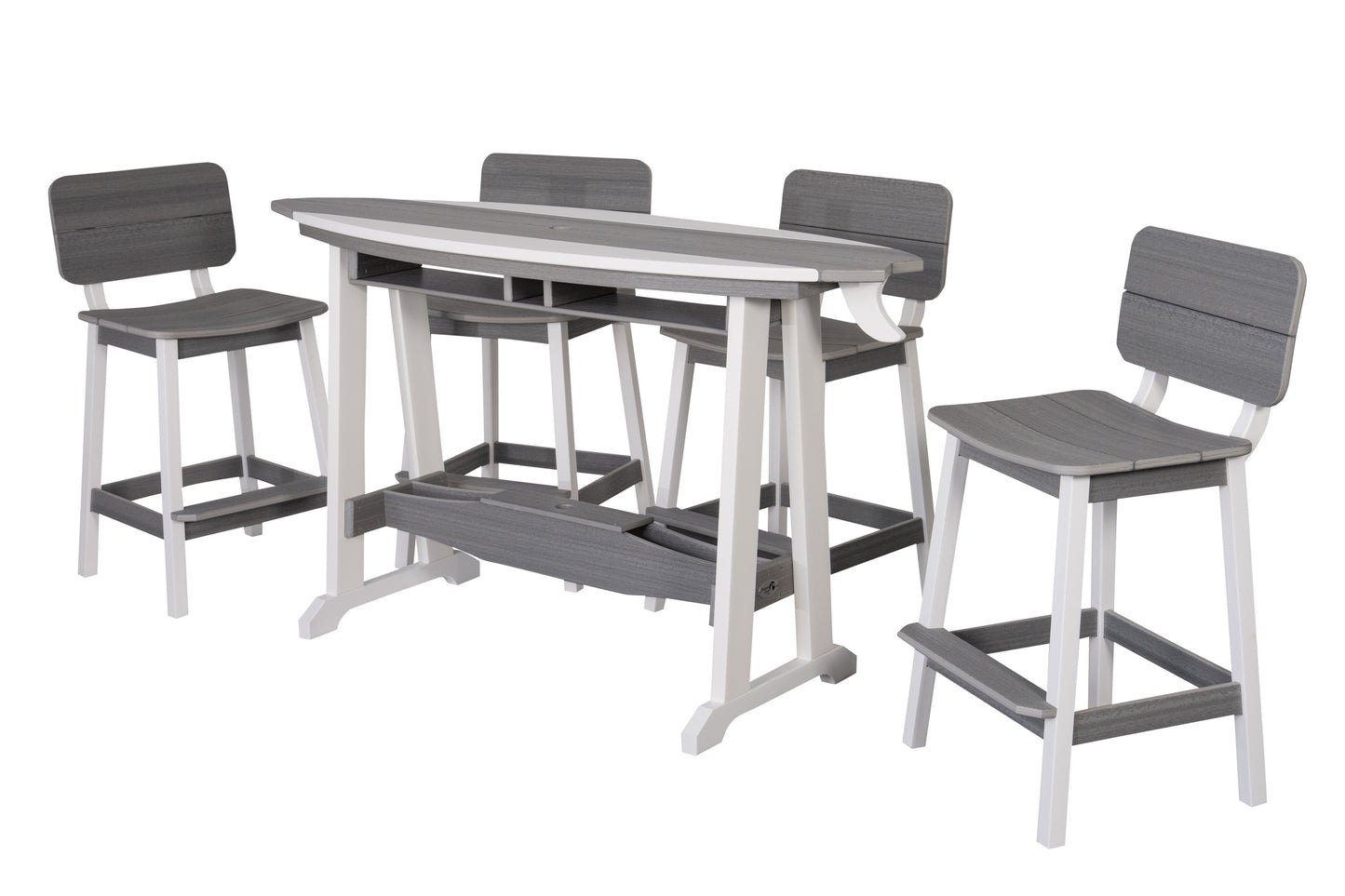 Beaver Dam Woodworks 6' Surf-Aira Bar Table Saddle Bar Stool w/ Back 5 Piece Set - BAR HEIGHT - LEAD TIME TO SHIP 4 WEEKS OR LESS