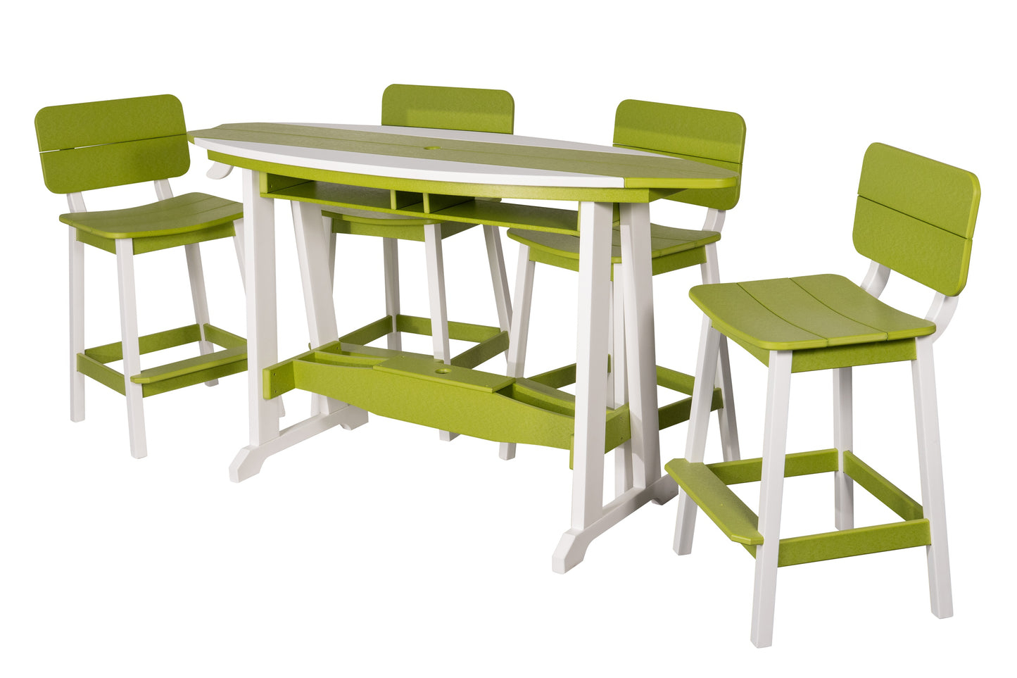 Beaver Dam Woodworks 6' Surf-Aira Bar Table Saddle Bar Stool w/ Back 5 Piece Set - BAR HEIGHT - LEAD TIME TO SHIP 4 WEEKS OR LESS