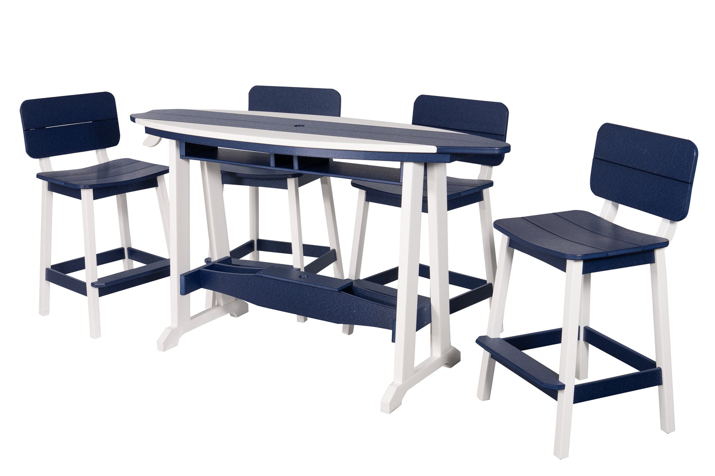 Beaver Dam Woodworks 6' Surf-Aira Bar Table Saddle Bar Stool w/ Back 5 Piece Set - BAR HEIGHT - LEAD TIME TO SHIP 4 WEEKS OR LESS