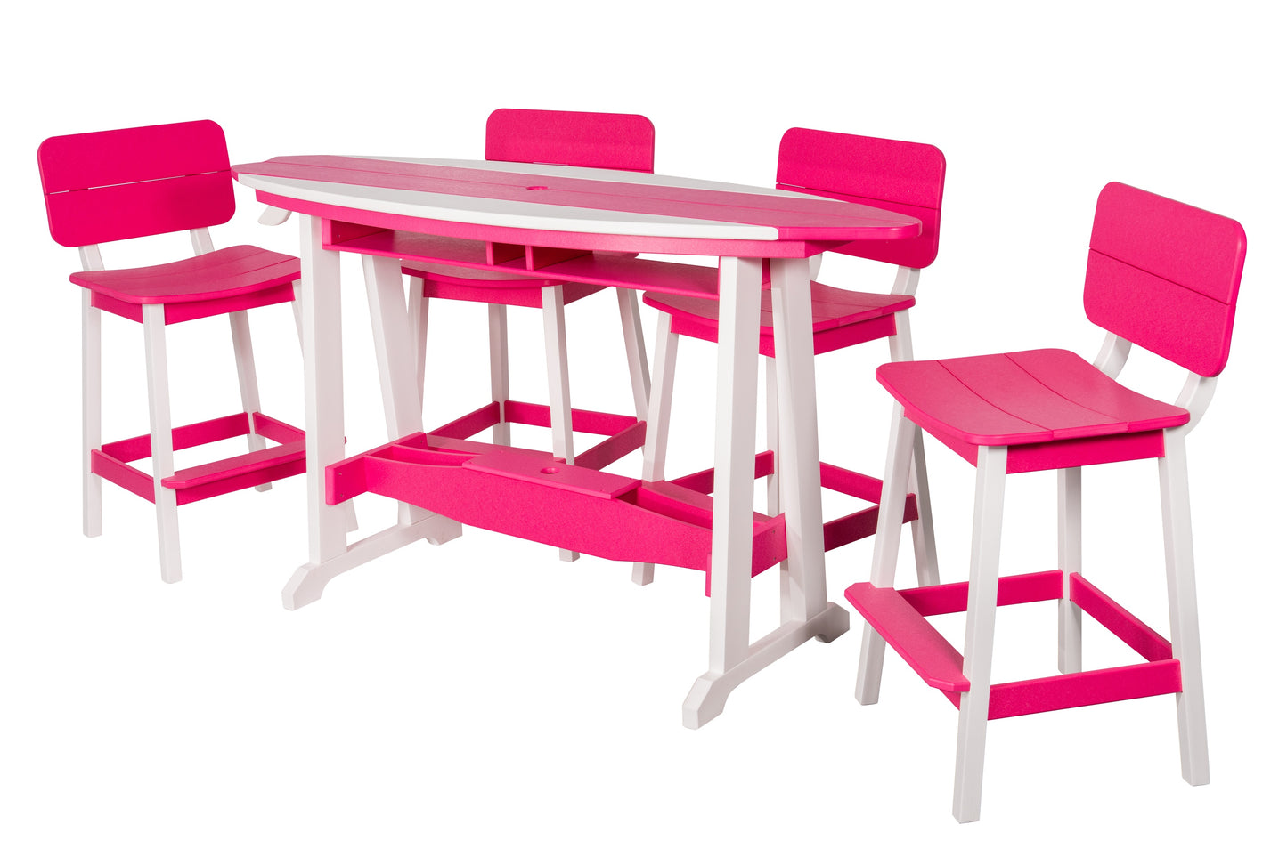 Beaver Dam Woodworks 6' Surf-Aira Bar Table Saddle Bar Stool w/ Back 5 Piece Set - BAR HEIGHT - LEAD TIME TO SHIP 4 WEEKS OR LESS
