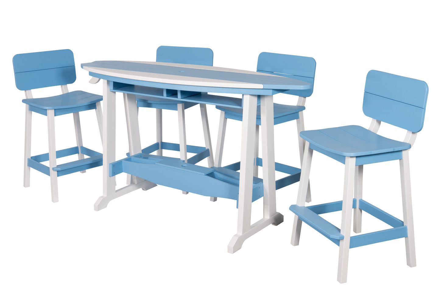 Beaver Dam Woodworks 6' Surf-Aira Bar Table Saddle Bar Stool w/ Back 5 Piece Set - BAR HEIGHT - LEAD TIME TO SHIP 4 WEEKS OR LESS
