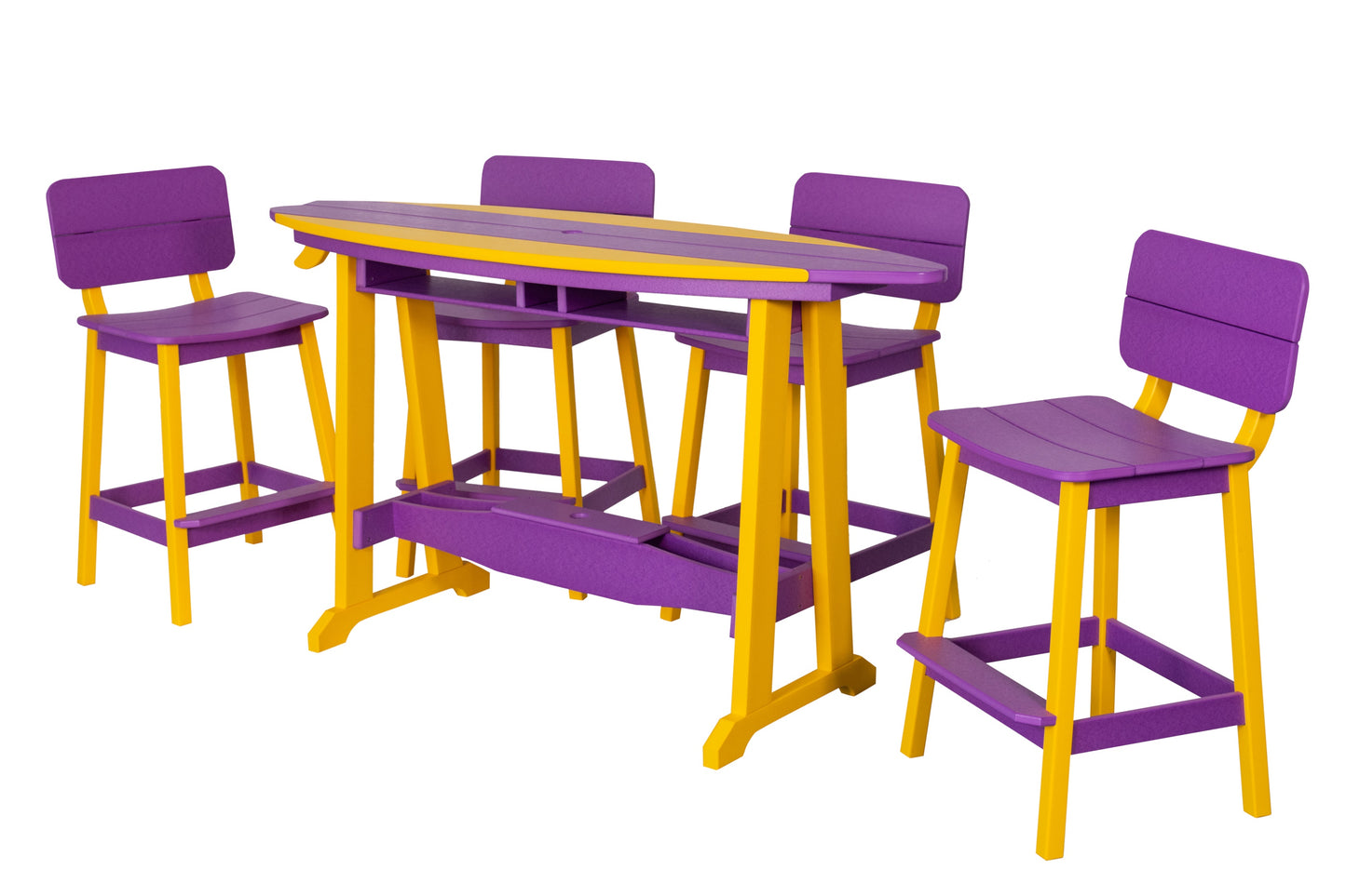 Beaver Dam Woodworks 6' Surf-Aira Bar Table Saddle Bar Stool w/ Back 5 Piece Set - BAR HEIGHT - LEAD TIME TO SHIP 4 WEEKS OR LESS