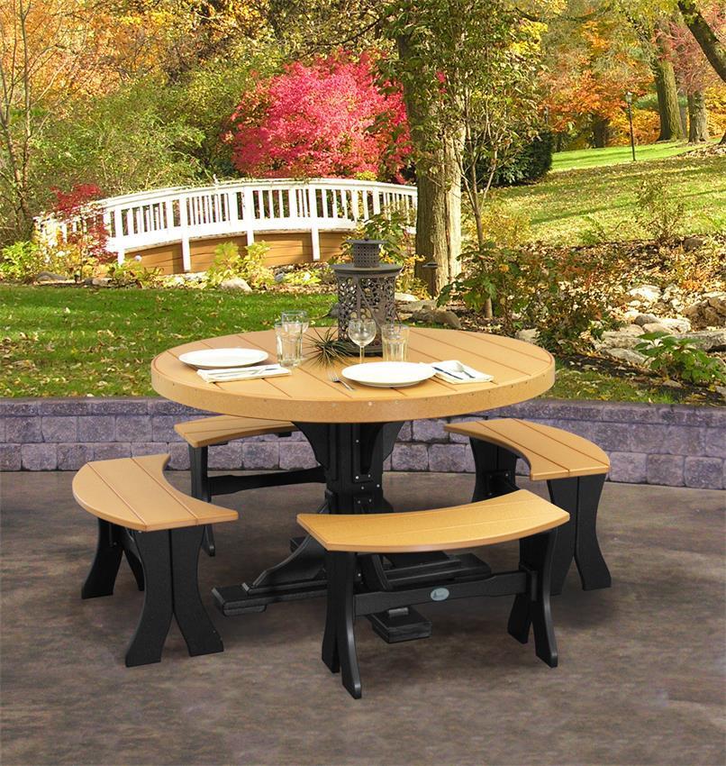 LuxCraft Recycled Plastic 4' Round Poly Dining Set with Four 28" Table Benches - LEAD TIME TO SHIP 3 TO 4 WEEKS