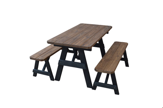 A&L Furniture Co. Pressure Treated Pine 5' Traditional Picnic Table w/2 Benches Mushroom on Black - LEAD TIME TO SHIP 10 BUSINESS DAYS