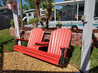 LuxCraft Adirondack 5ft. Recycled Plastic Porch Swing with Flip Down Center Console Red on Black