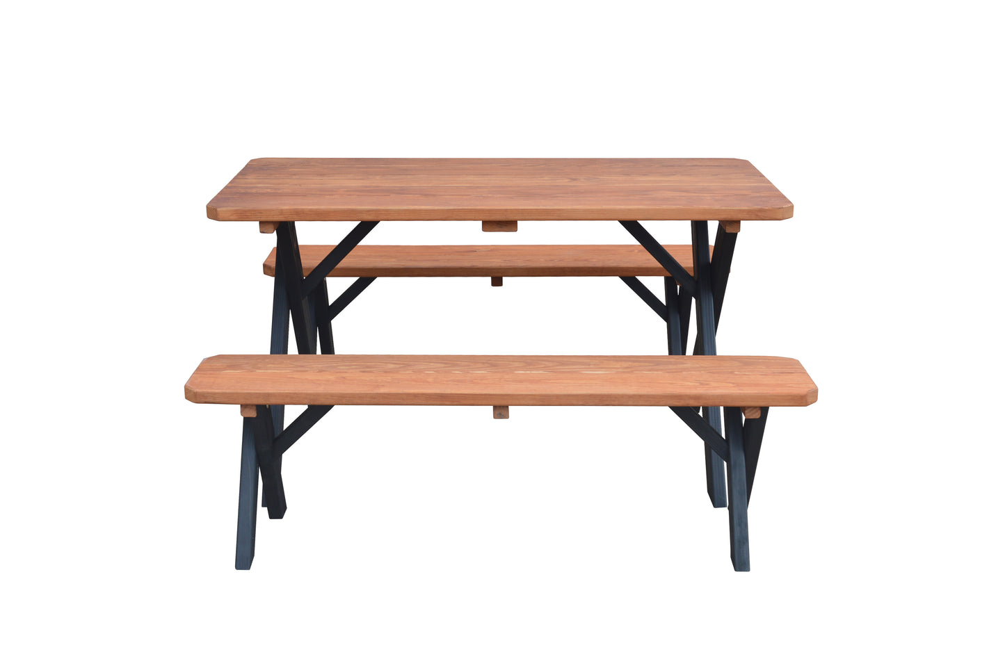 A&L Furniture Co. Pressure Treated Pine 5' Cross-leg Picnic Table w/2 Benches Redwood on Black - LEAD TIME TO SHIP 10 BUSINESS DAYS