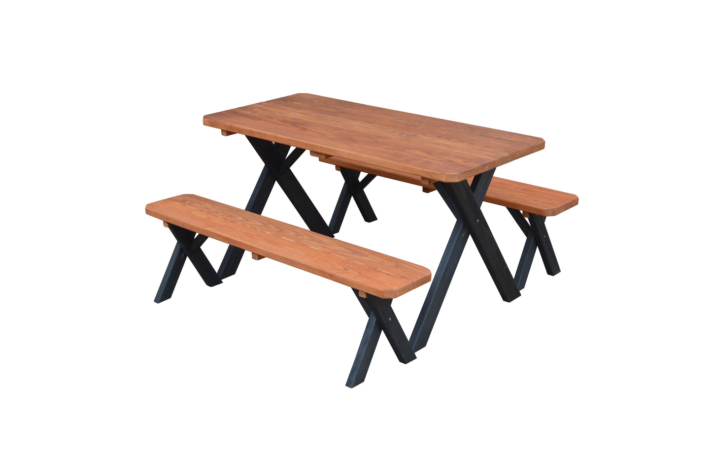 A&L Furniture Co. Pressure Treated Pine 5' Cross-leg Picnic Table w/2 Benches Redwood on Black - LEAD TIME TO SHIP 10 BUSINESS DAYS