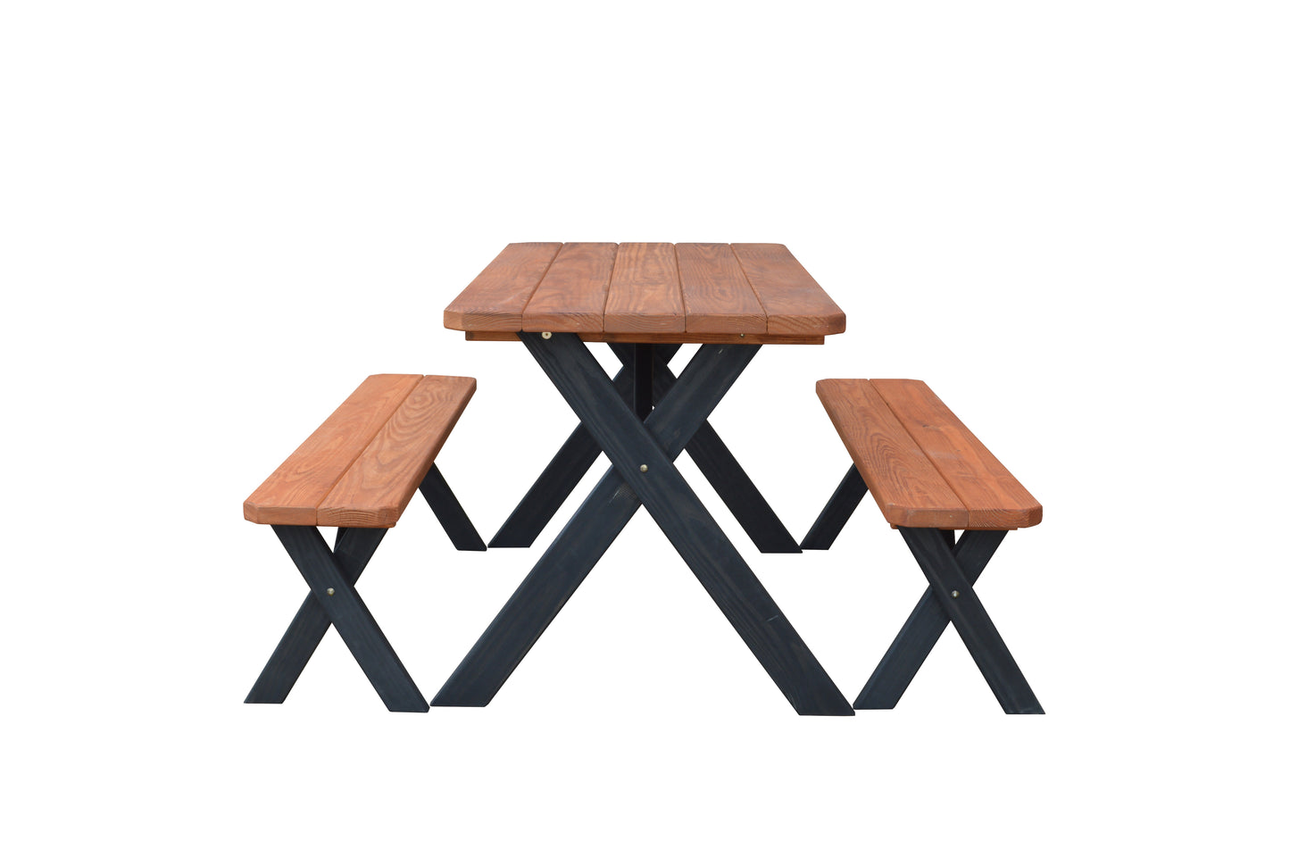 A&L Furniture Co. Pressure Treated Pine 5' Cross-leg Picnic Table w/2 Benches Redwood on Black - LEAD TIME TO SHIP 10 BUSINESS DAYS