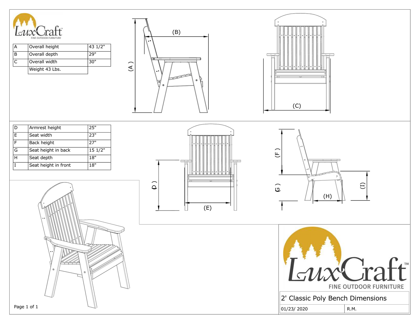 LuxCraft Classic Highback Recycled Plastic 2ft Chair  - LEAD TIME TO SHIP 7 BUSINESS DAYS OR LESS