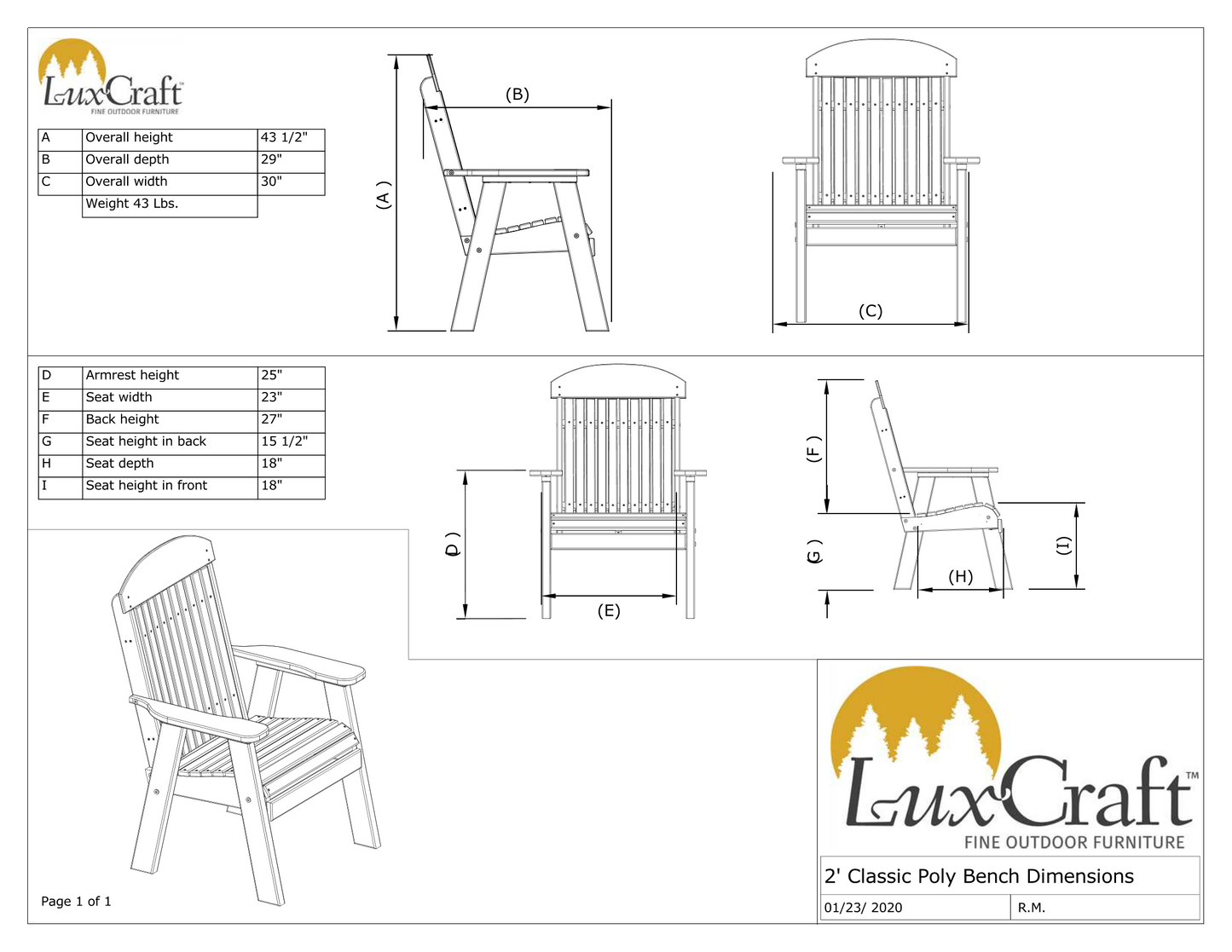 LuxCraft Classic Highback Recycled Plastic 2ft Chair  - LEAD TIME TO SHIP 10 to 12 BUSINESS DAYS