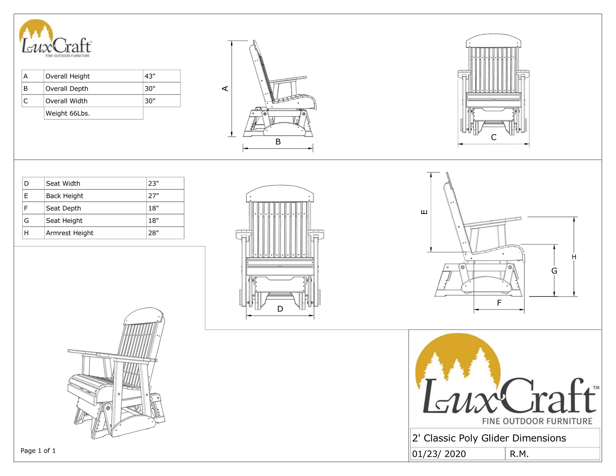 LuxCraft Highback Outdoor Glider Chair Poly Glider Chair Rocking
