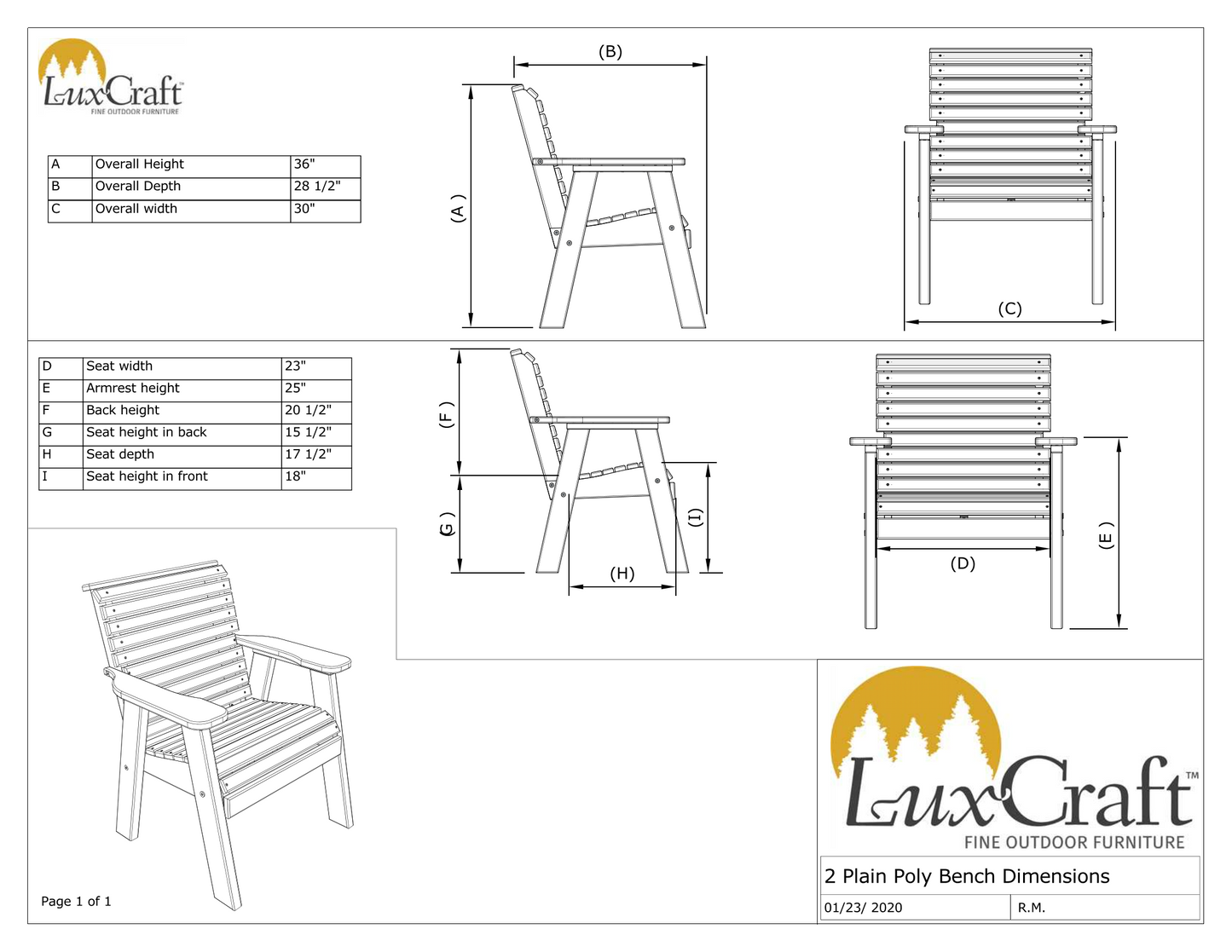 LuxCraft Plain Rollback Recycled Plastic 2ft Chair  - LEAD TIME TO SHIP 10 to 12 BUSINESS DAYS