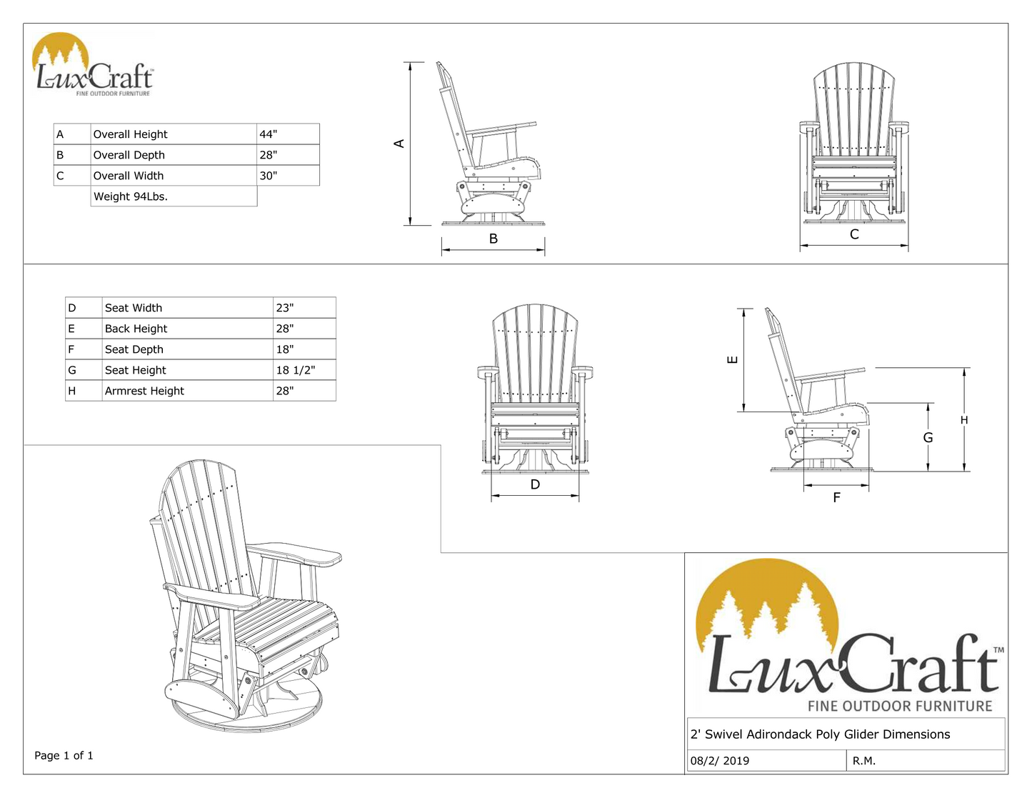 Polywood Adirondack Swivel recliner Chair Dimensions