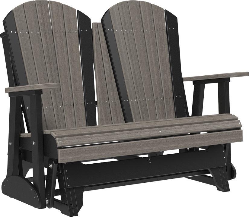 luxcraft recycled plastic 4' adirondack glider chair coastal gray on black