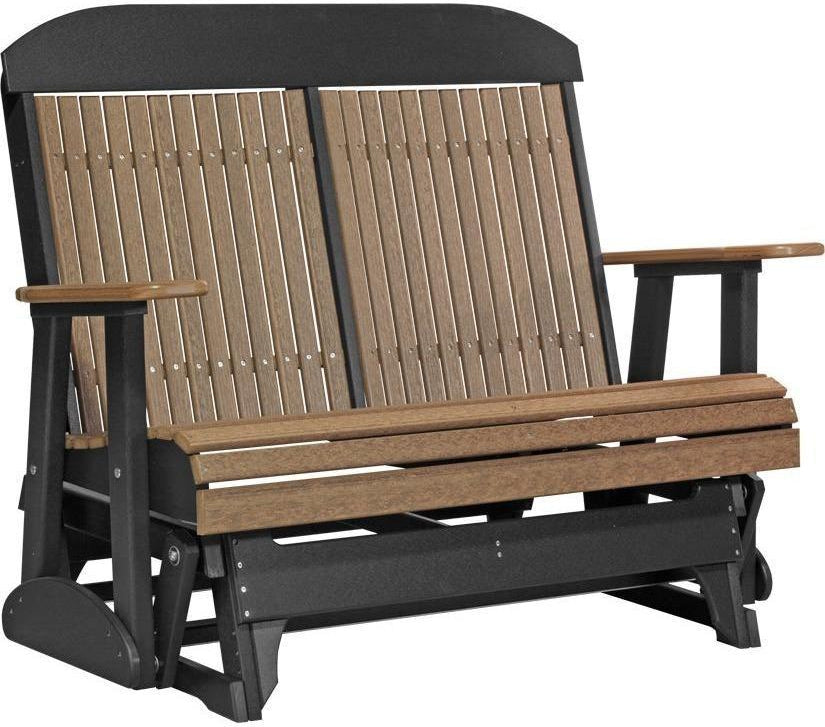 LuxCraft Classic Highback 4ft. Recycled Plastic Patio Glider Antique Mahogany on black
