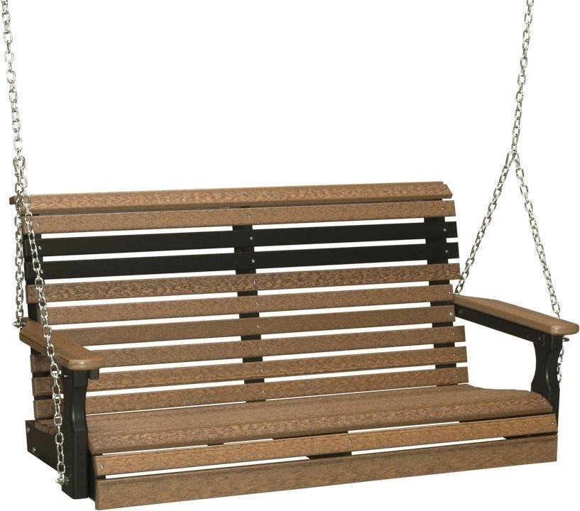 luxcraft rollback 4ft. recycled plastic porch swing antique mahogany on black
