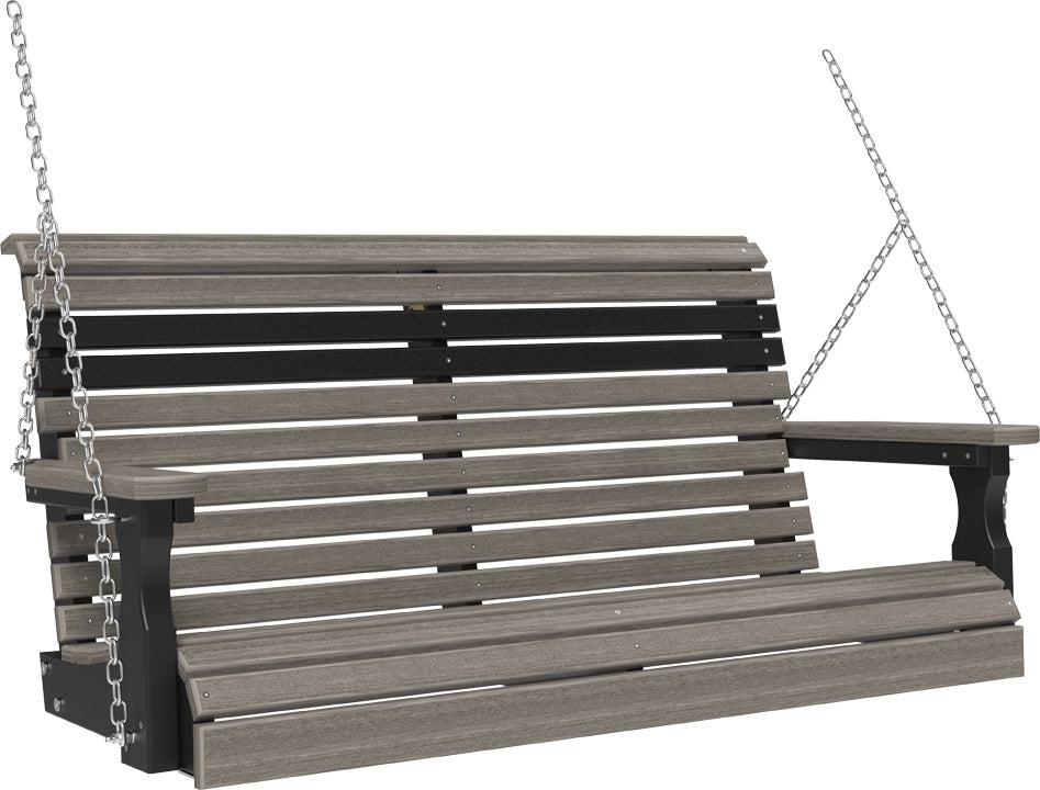 luxcraft rollback 4ft. recycled plastic porch swing coastal gray on black