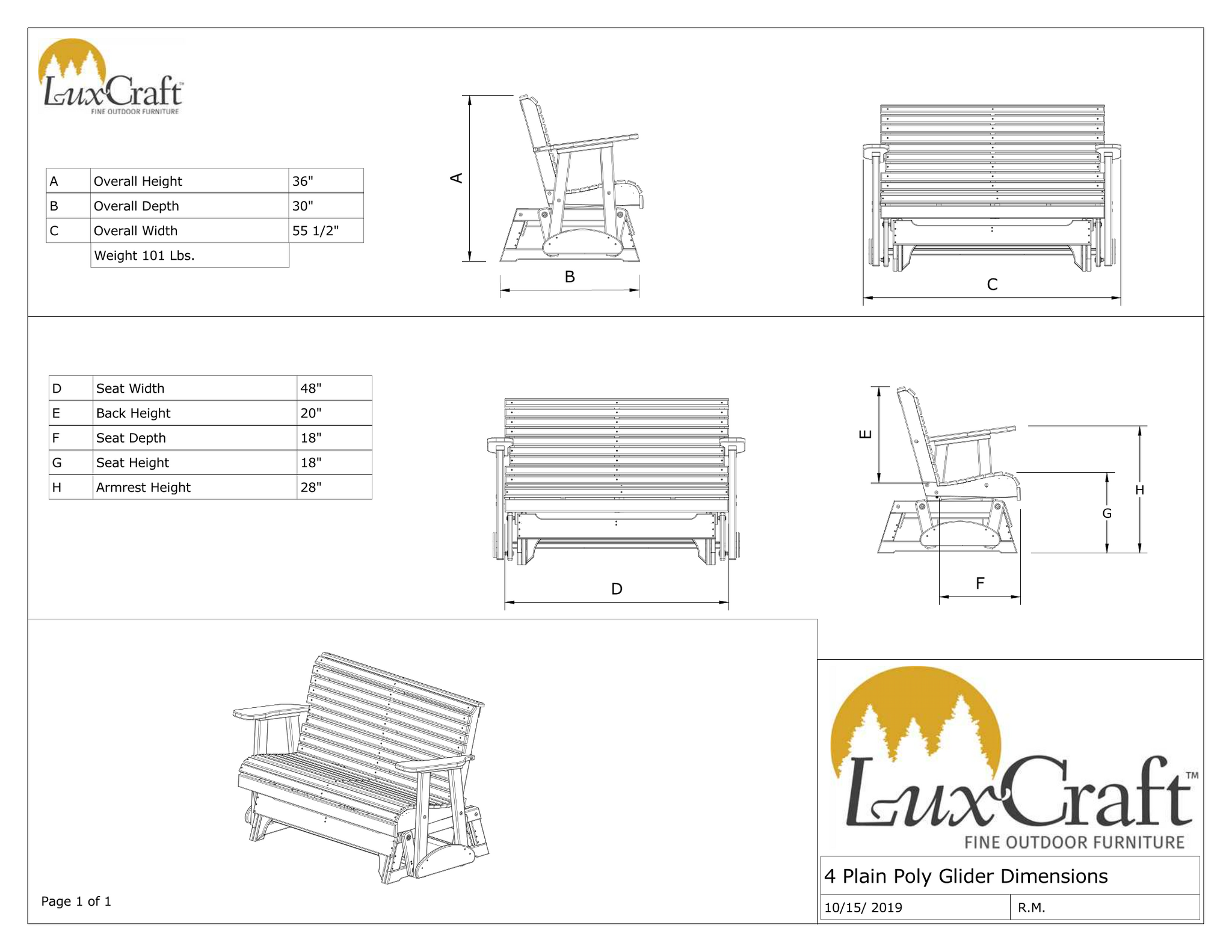 4' Patio Glider Loveseat Plastic Outdoor Glider Bench Rocking Furniture