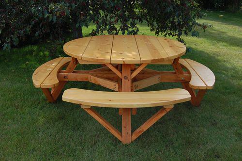 Moon Valley Rustic Cedar 56 inch Round Picnic Table (With Attached Benches) - LEAD TIME TO SHIP 2 WEEKS OR LESS