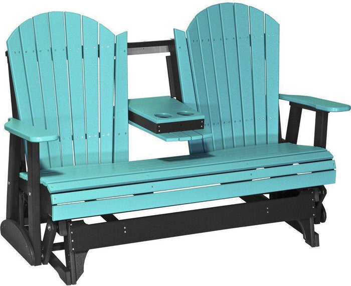 LuxCraft Recycled Plastic 5' Adirondack Glider Chair With Flip Down Center Console - Rocking Furniture