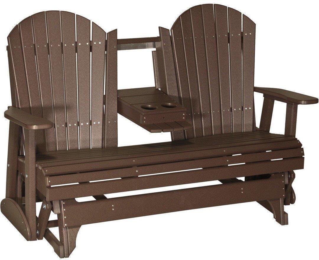 LuxCraft Recycled Plastic 5' Adirondack Glider Chair With Flip Down Center Console - Rocking Furniture