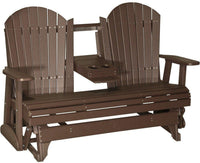 LuxCraft Recycled Plastic 5' Adirondack Glider Chair With Flip Down Center Console - Rocking Furniture