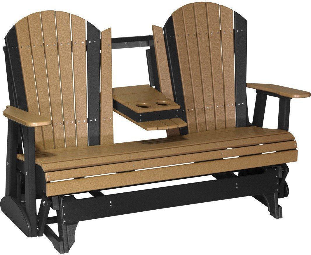 LuxCraft Recycled Plastic 5' Adirondack Glider Chair With Flip Down Center Console - Rocking Furniture