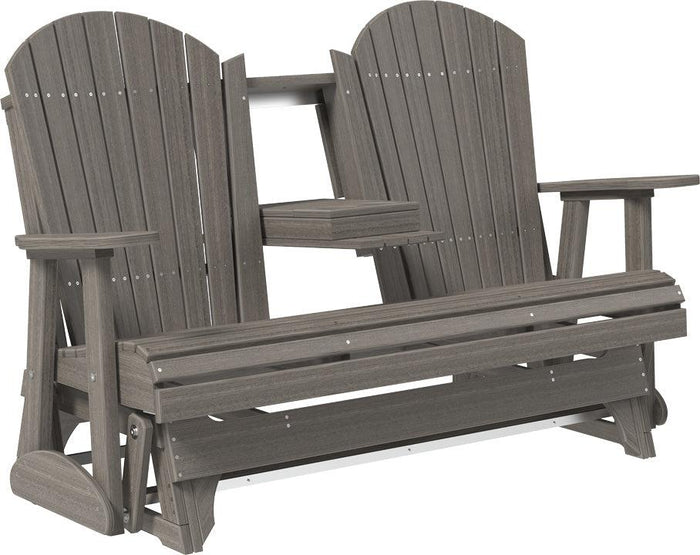 luxcraft recycled plastic 5' adirondack glider chair with flip down center console coastal gray