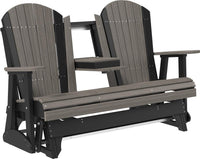 luxcraft recycled plastic 5' adirondack glider chair with flip down center console coastal gray on black