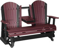 LuxCraft Recycled Plastic 5' Adirondack Glider Chair With Flip Down Center Console - Rocking Furniture