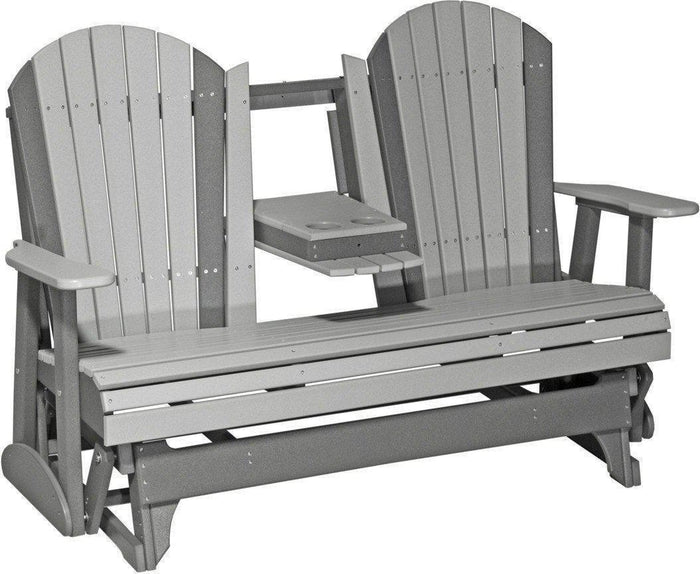 LuxCraft Recycled Plastic 5' Adirondack Glider Chair With Flip Down Center Console - Rocking Furniture