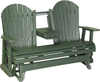 LuxCraft Recycled Plastic 5' Adirondack Glider Chair With Flip Down Center Console - Rocking Furniture